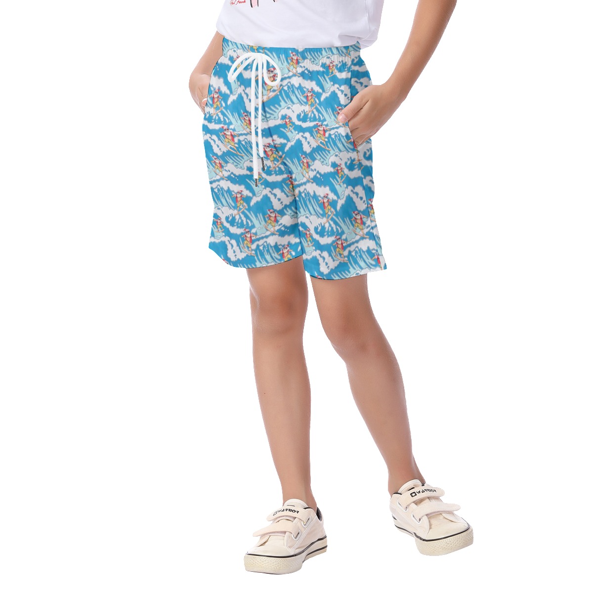 Hawaiian Surfing Santa Beach Shorts For Kids