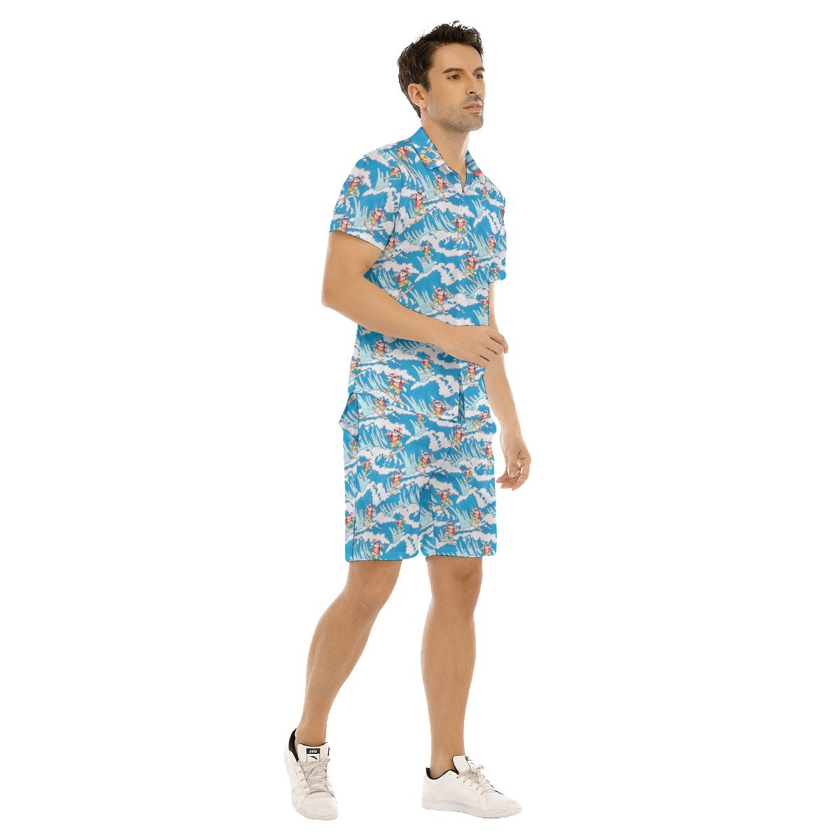 Funny Surfing Santa Hawaiian Shirt And Shorts Set