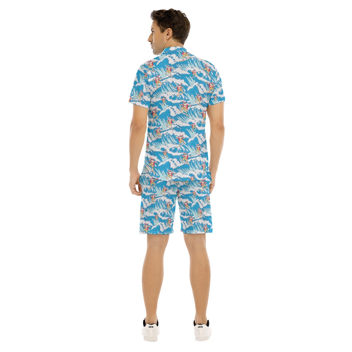 Funny Surfing Santa Hawaiian Shirt And Shorts Set