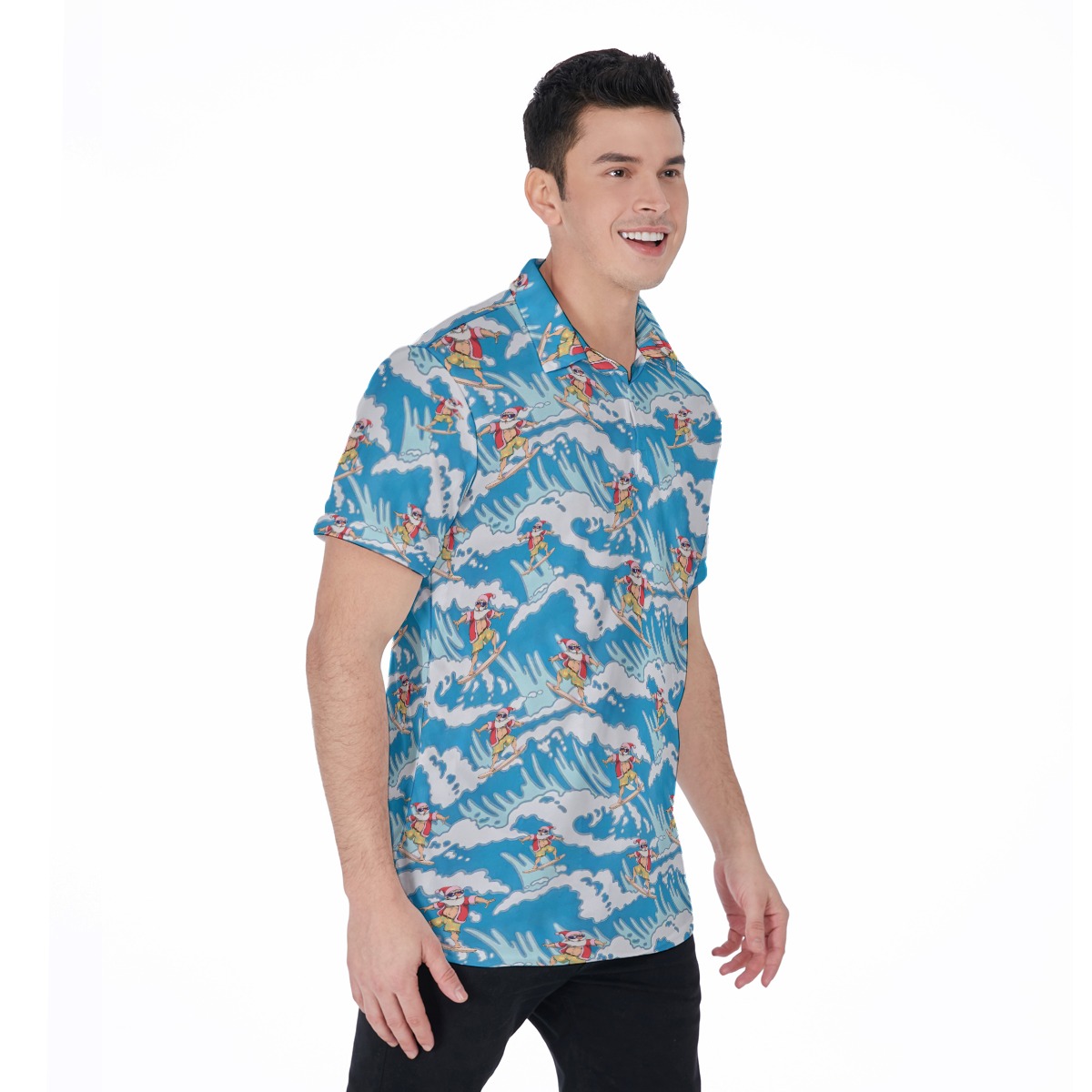 Santa Surfing Christmas Hawaiian Polo Shirt