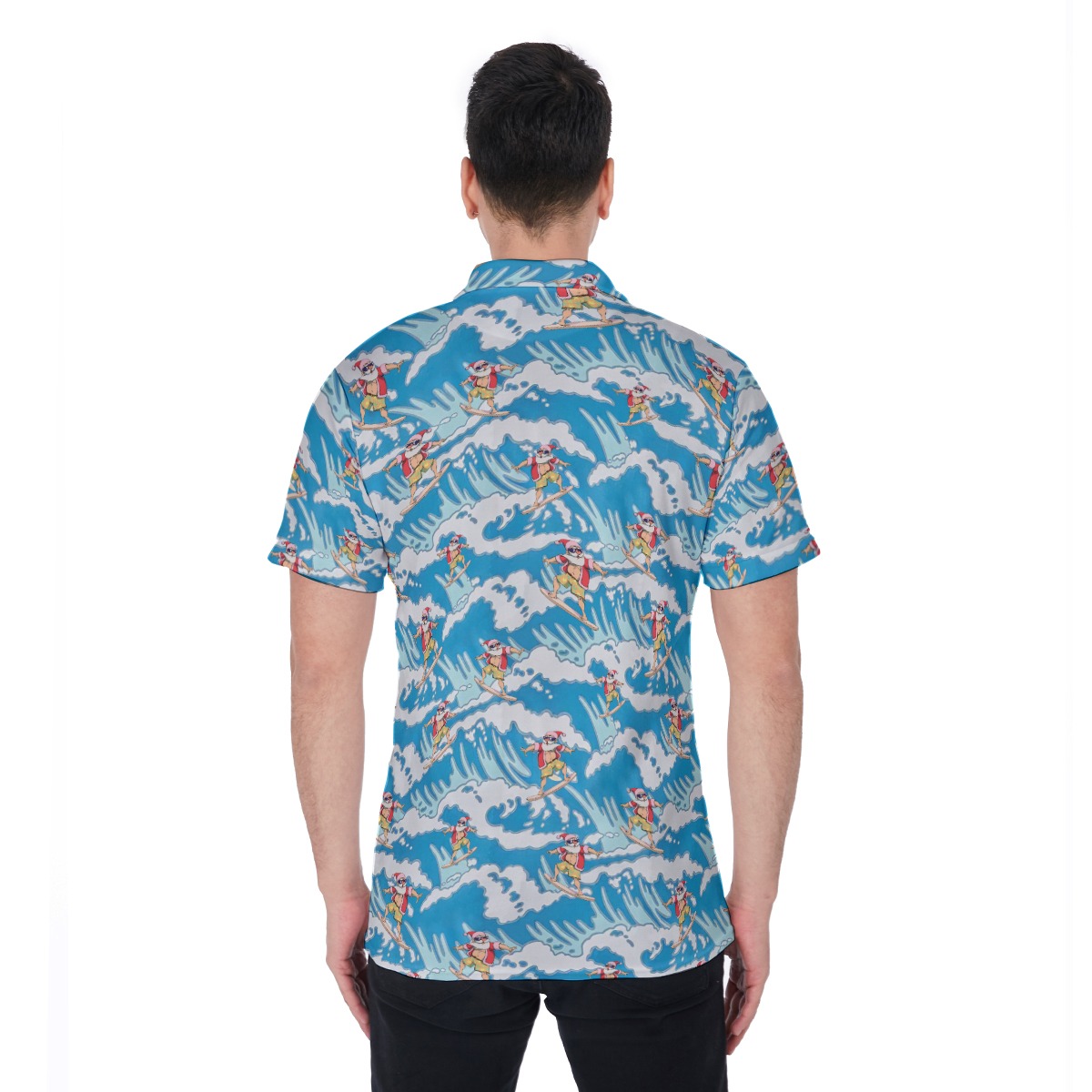 Santa Surfing Christmas Hawaiian Polo Shirt