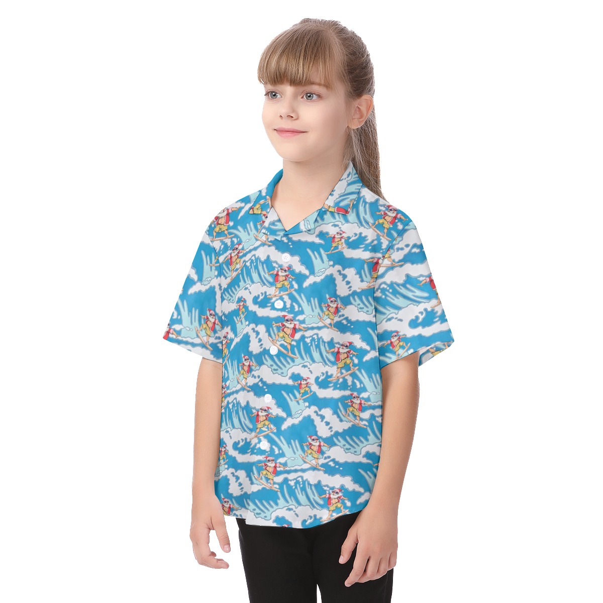 Cute Santa Surfing Kid's Hawaiian Shirt