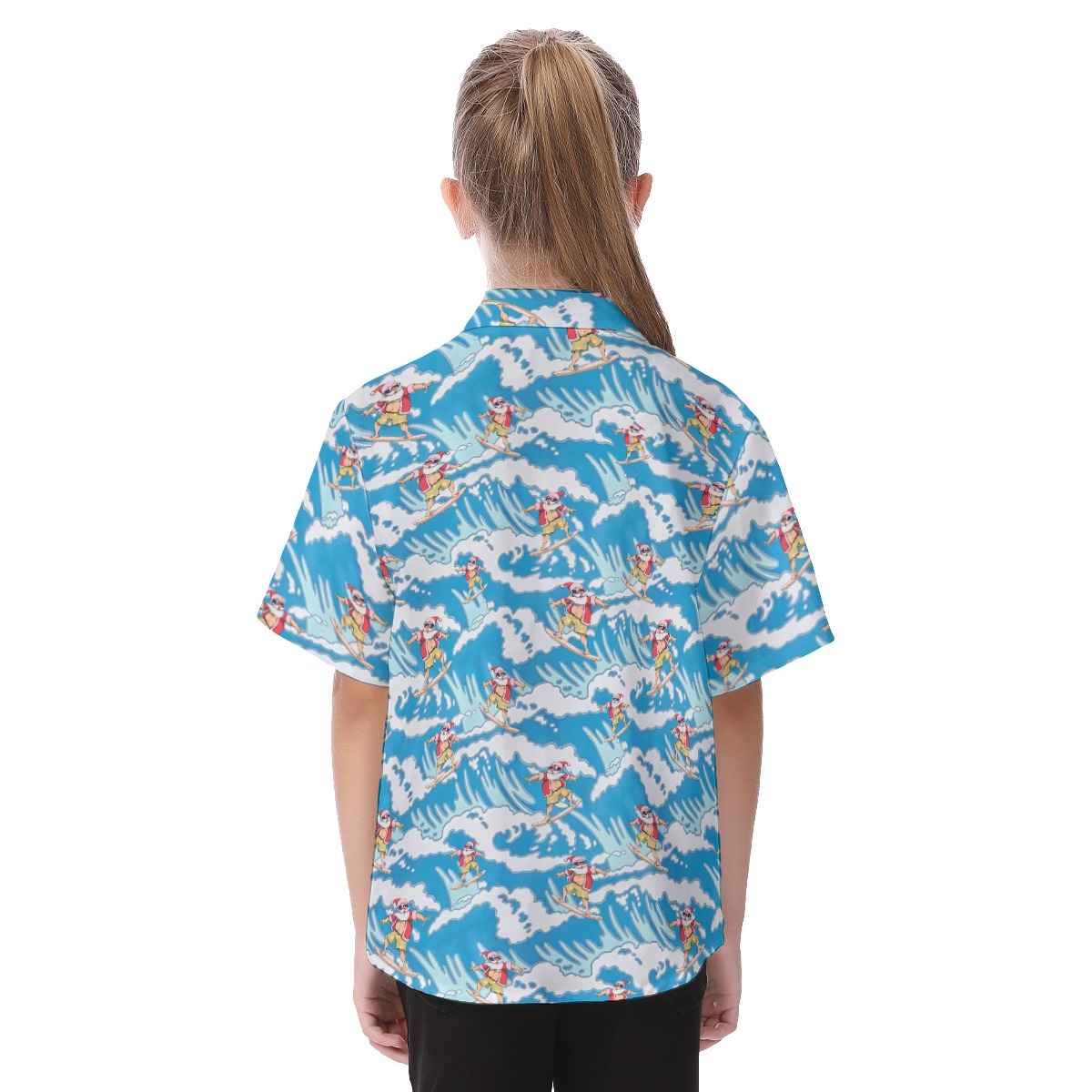 Cute Santa Surfing Kid's Hawaiian Shirt