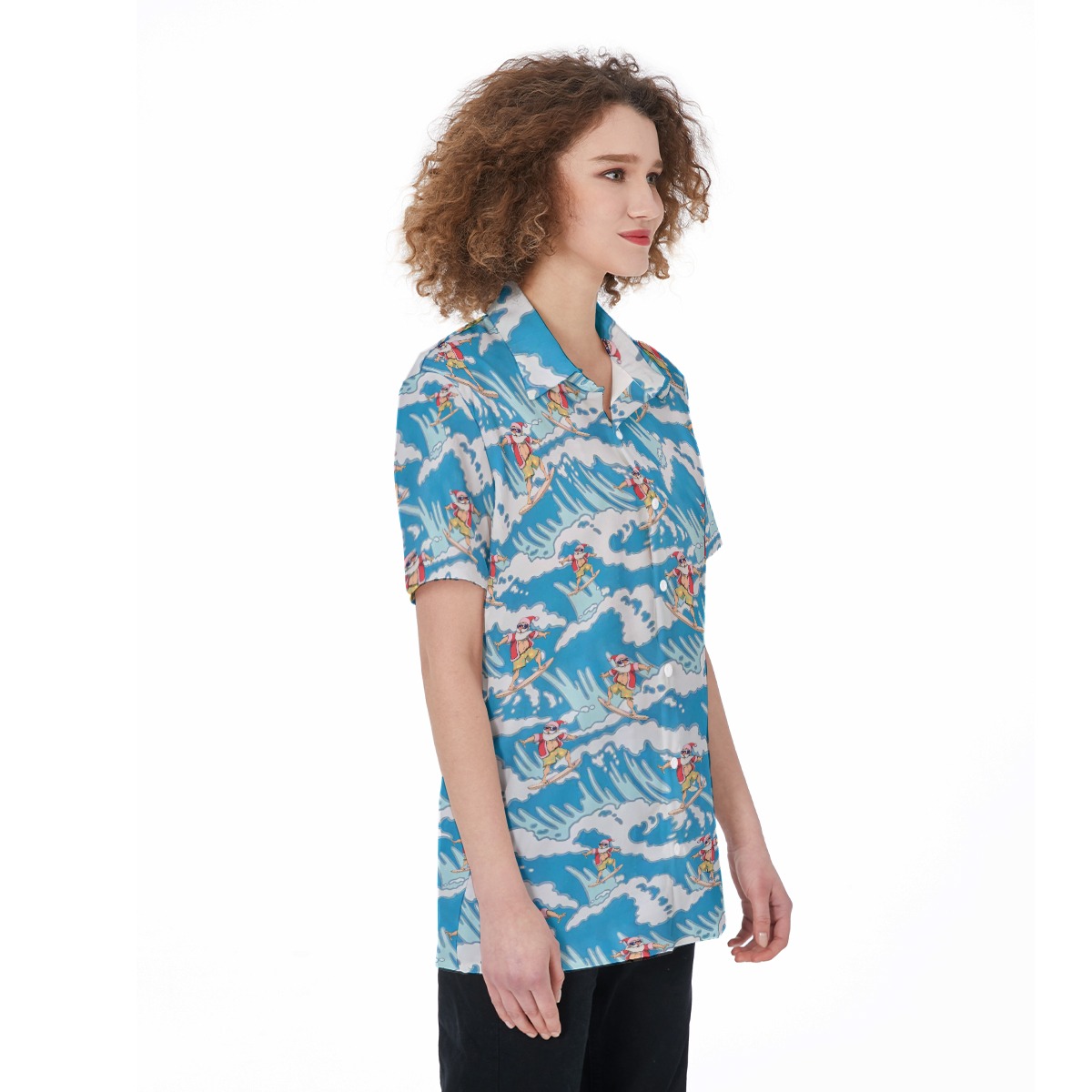 Santa Claus Surfing Beach Shirt For Women