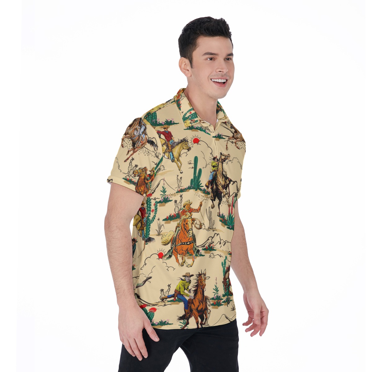 Horse Riding In The Desert Hawaiian Polo Shirt For Men