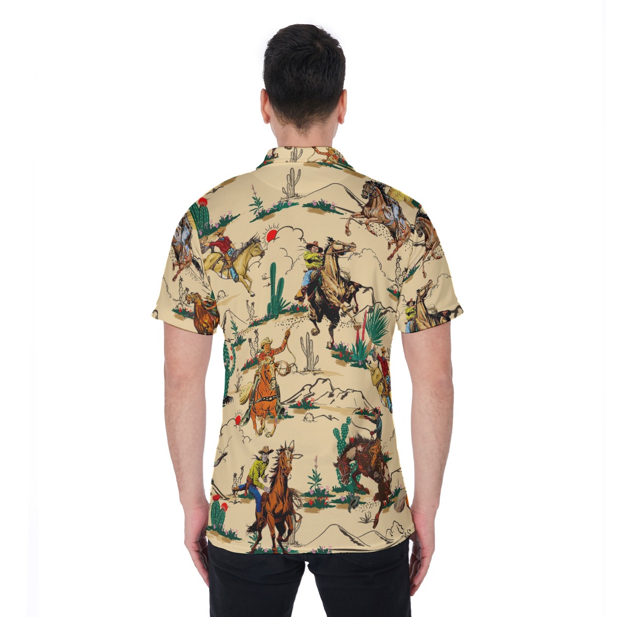 Horse Riding In The Desert Hawaiian Polo Shirt For Men