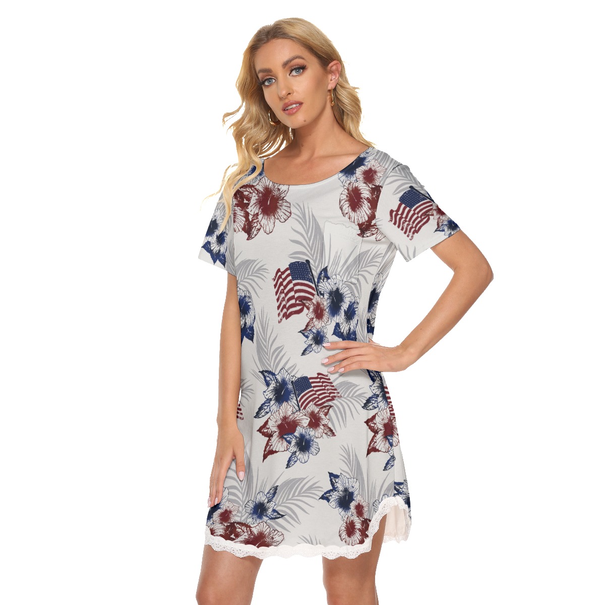 American Flag Hawaiian Dress With Lace