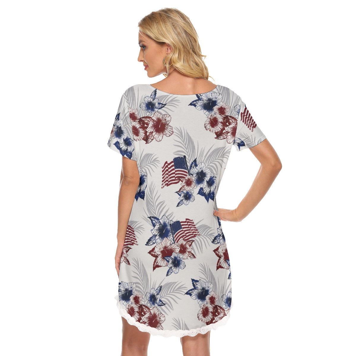 American Flag Hawaiian Dress With Lace