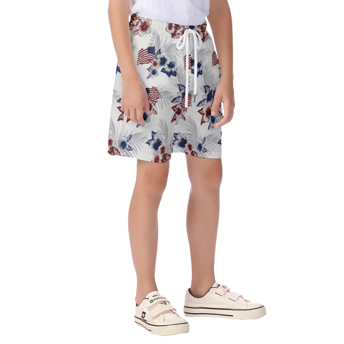 American Flag Floral Beach Shorts For Kids