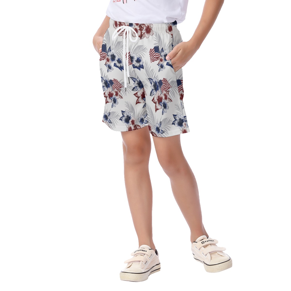 American Flag Floral Beach Shorts For Kids