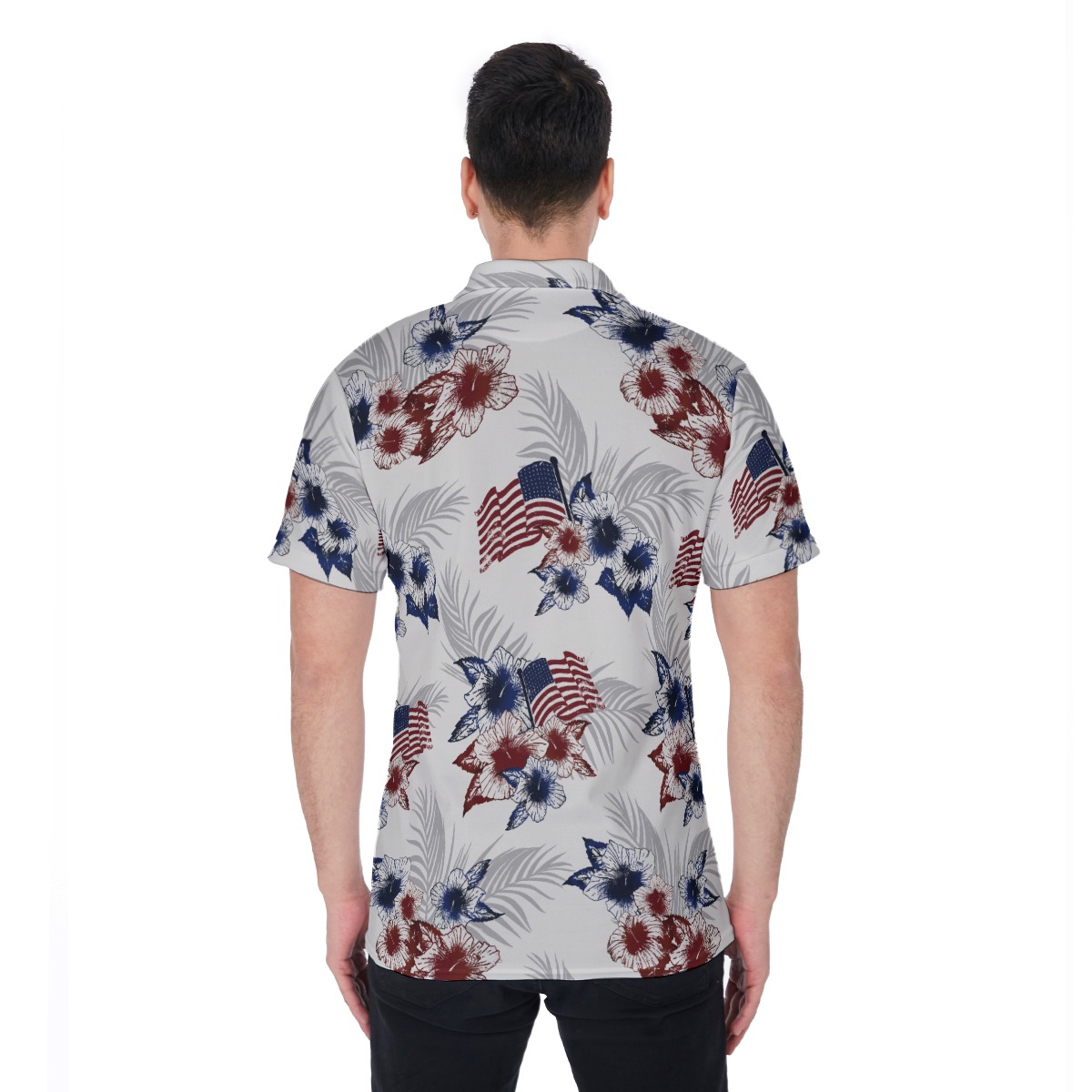 Floral American Flag Hawaiian Polo Shirt For Men