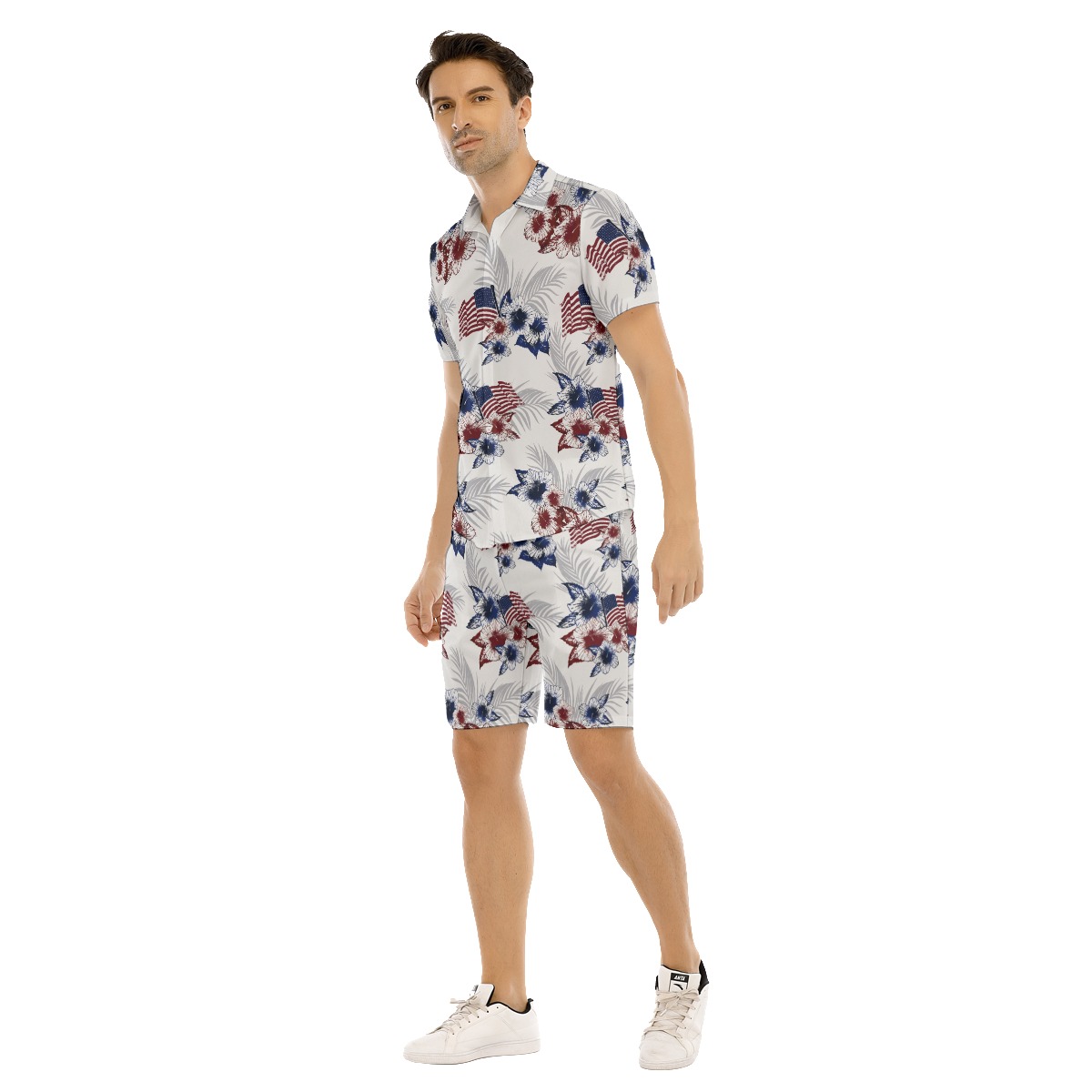 Floral American Flag Hawaiian Outfit For Men
