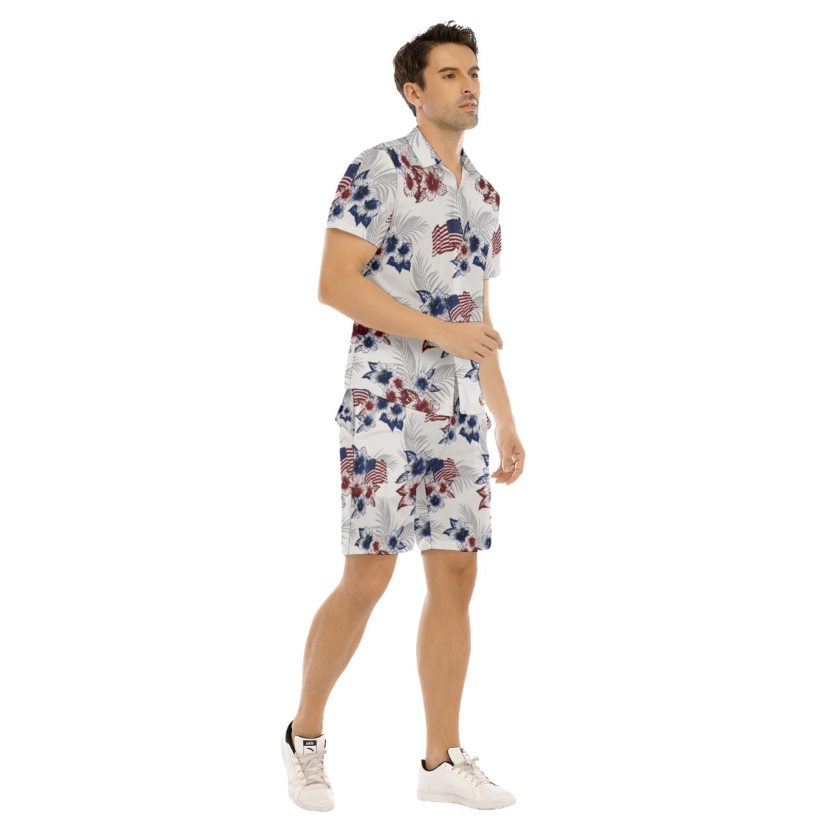 Floral American Flag Hawaiian Outfit For Men