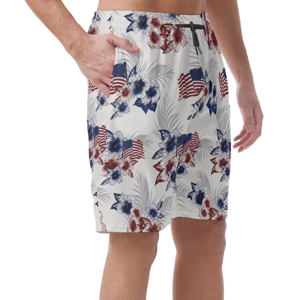 Floral American Flag Beach Shorts