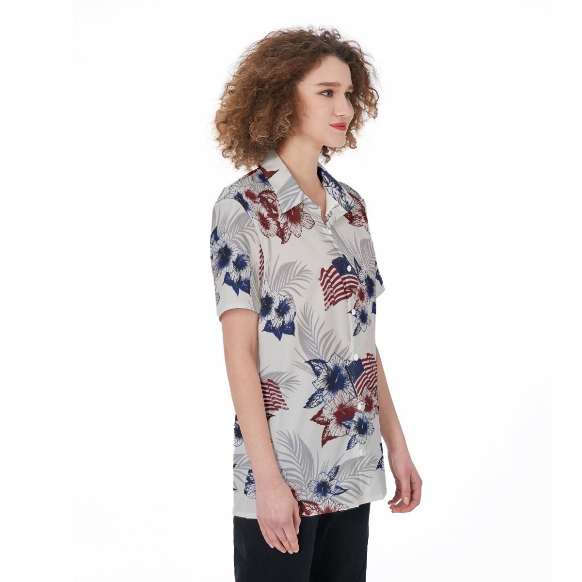 American Flag Floral Hawaiian Shirt