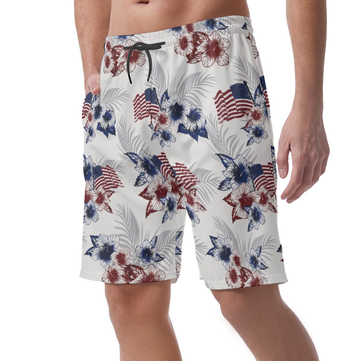 Floral American Flag Beach Shorts