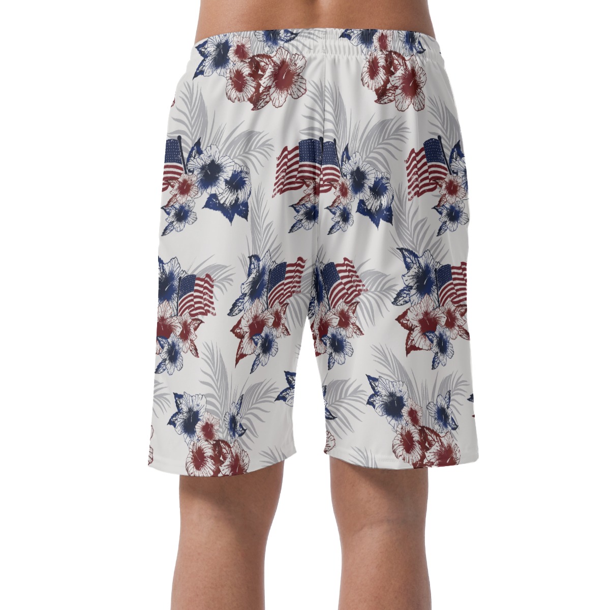 Floral American Flag Beach Shorts