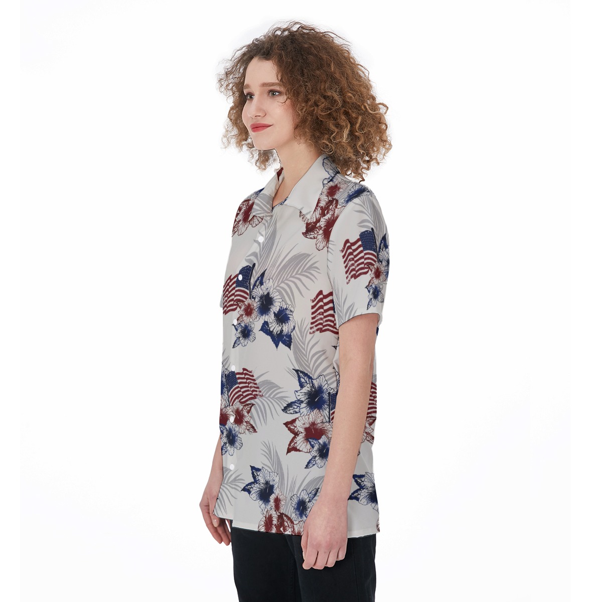 American Flag Floral Hawaiian Shirt