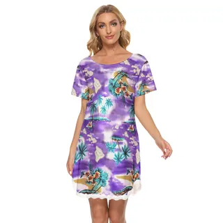 Island Map Hawaiian Dress With Lace