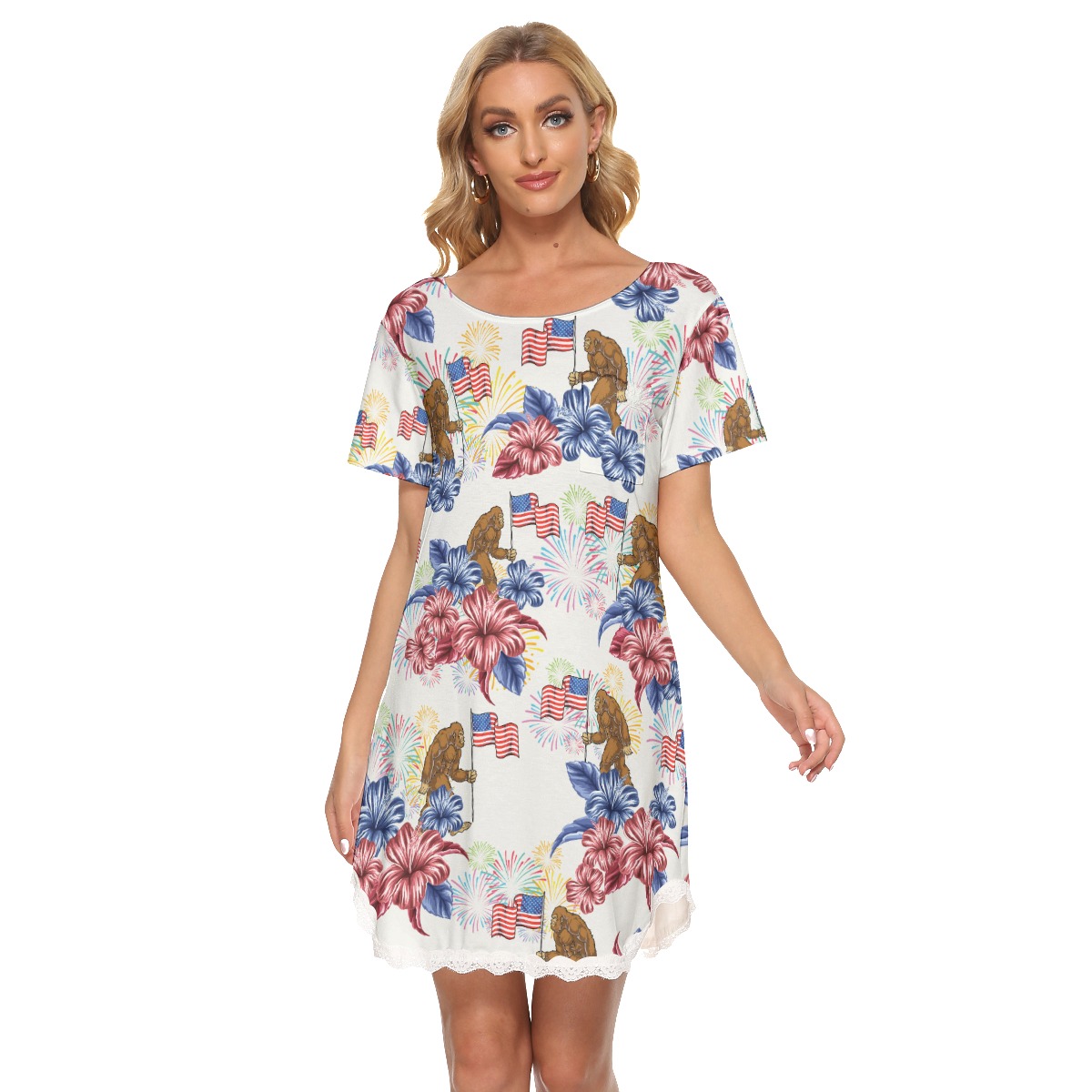 American Red White And Blue Hawaiian Dress For 4th Of July Outfit - variant image 1