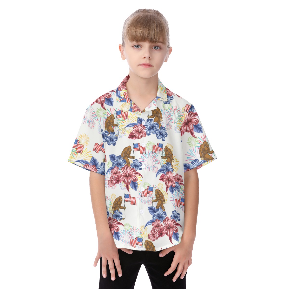 4th Of July Big Foot Proud American Hawaiian Shirt For Kids - variant image 1