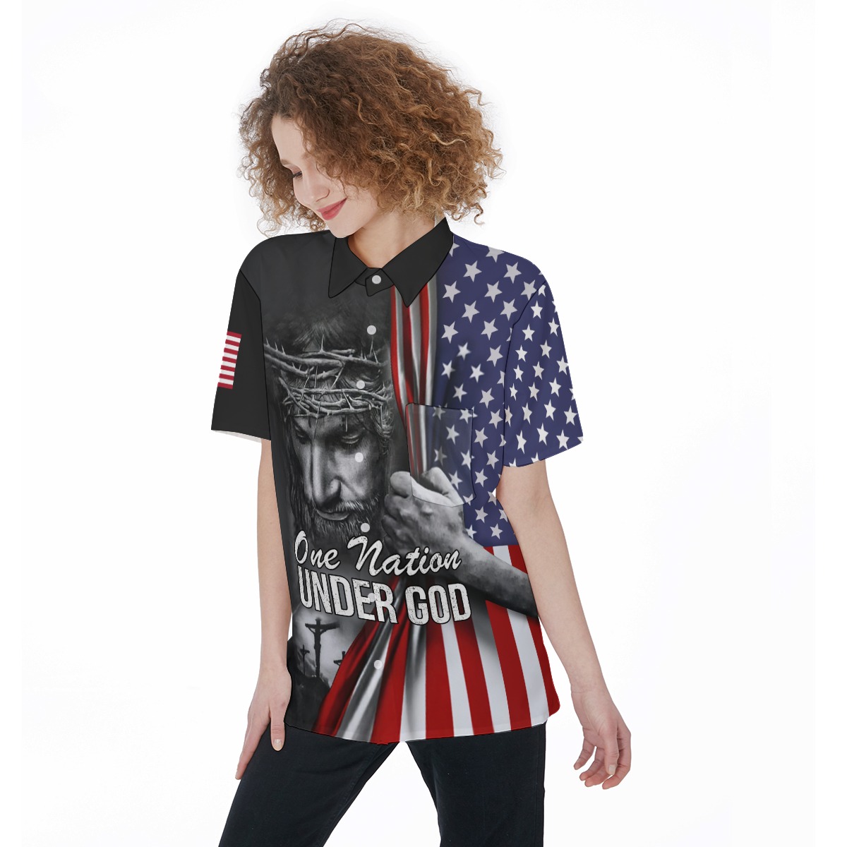 American Patriotism Jesus Women's Hawaiian Shirt - variant image 1
