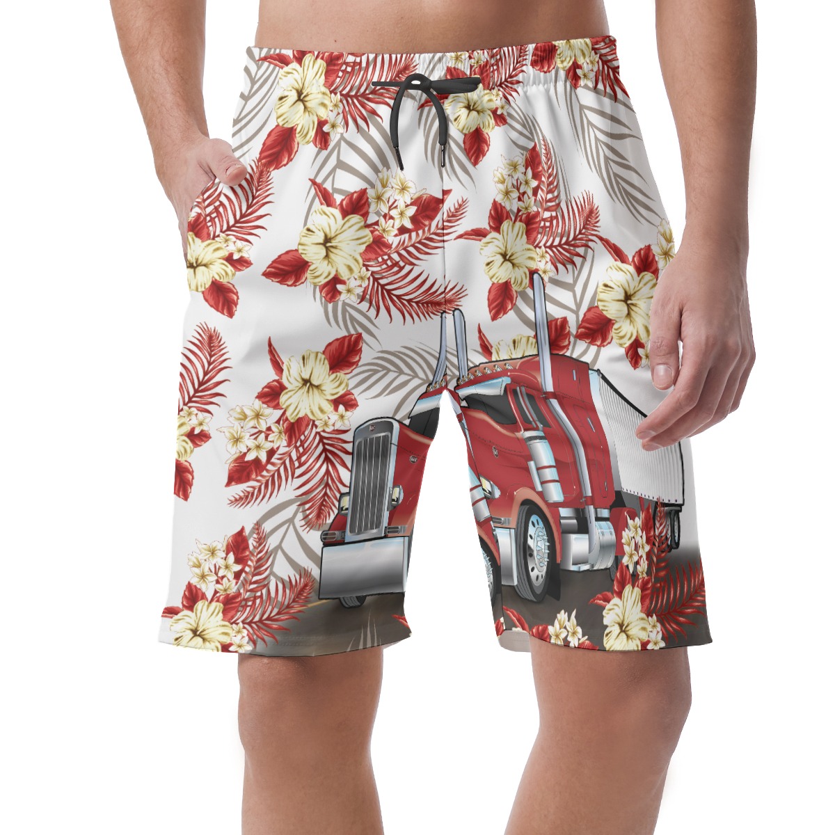 Trucker Floral Hawaiian Shorts | Best Summer Hawaiian Shorts Shirt For Trucker - variant image 1