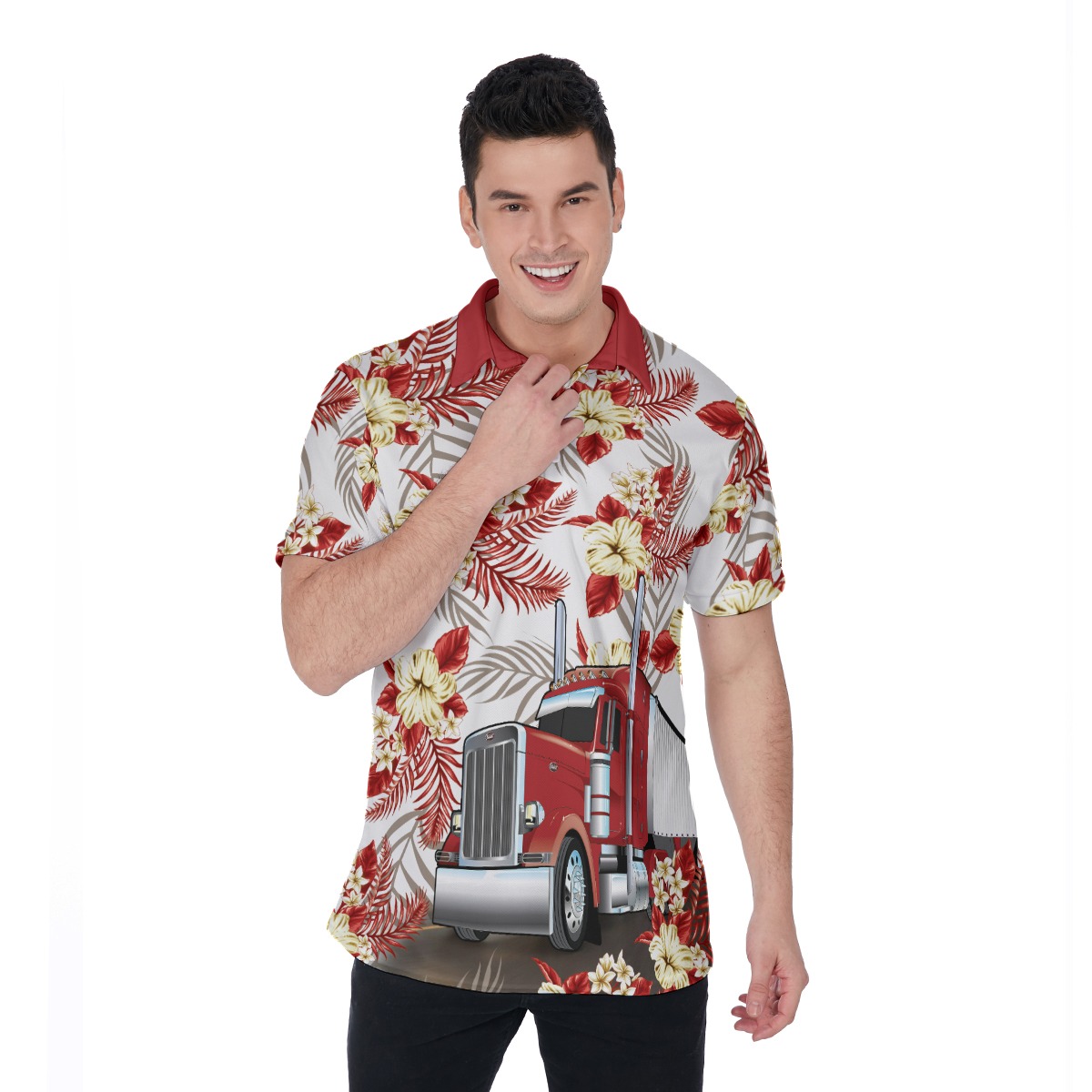 Proud American Trucker Hawaiian Polo Shirt - variant image 1