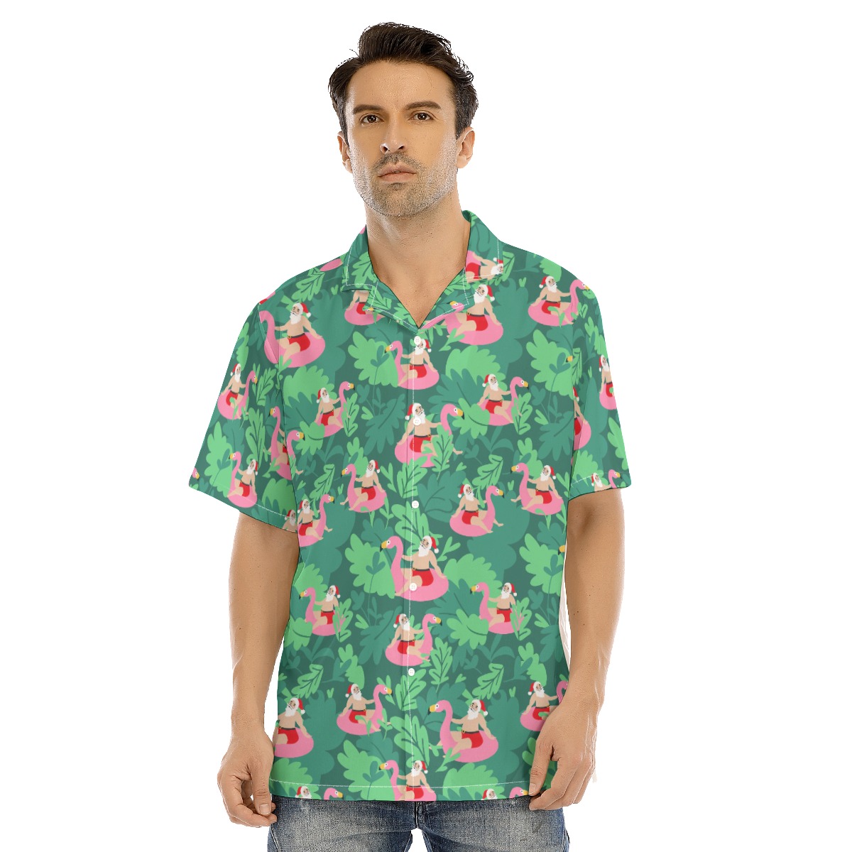 Santa Flamingo Hawaiian Christmas Shirt - variant image 1