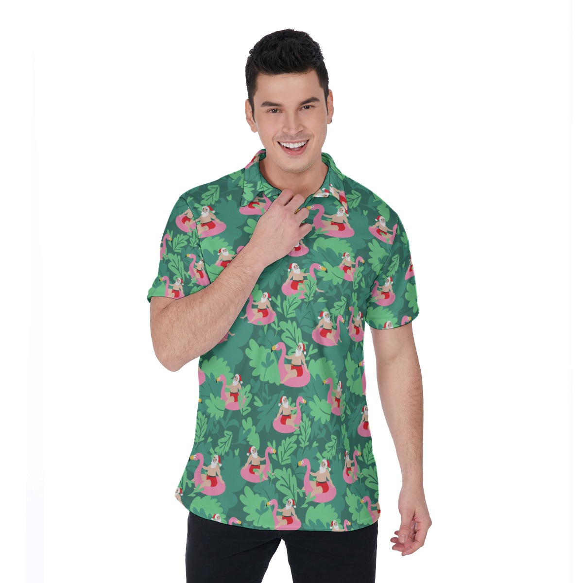 Funny Santa Flamingo Polo Hawaiian Shirt - variant image 1