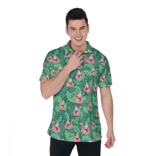 Funny Santa Flamingo Polo Hawaiian Shirt