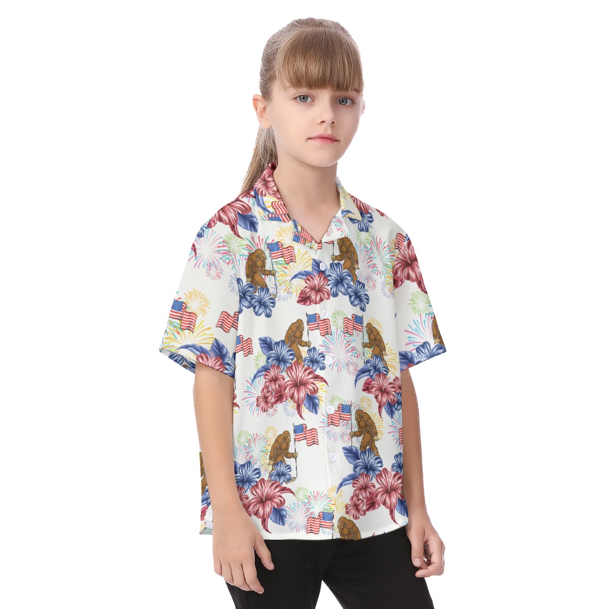 4th Of July Big Foot Proud American Hawaiian Shirt For Kids