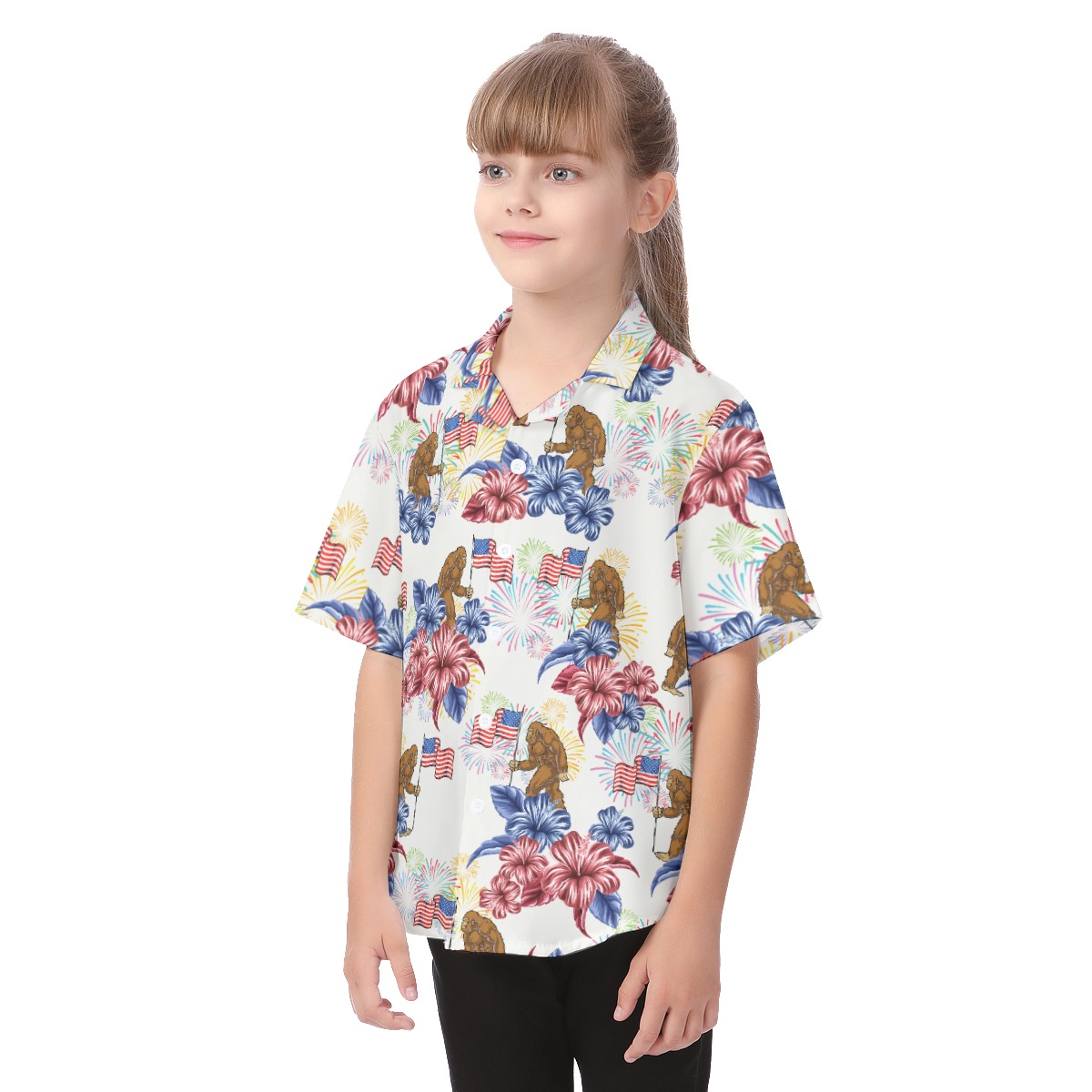 4th Of July Big Foot Proud American Hawaiian Shirt For Kids