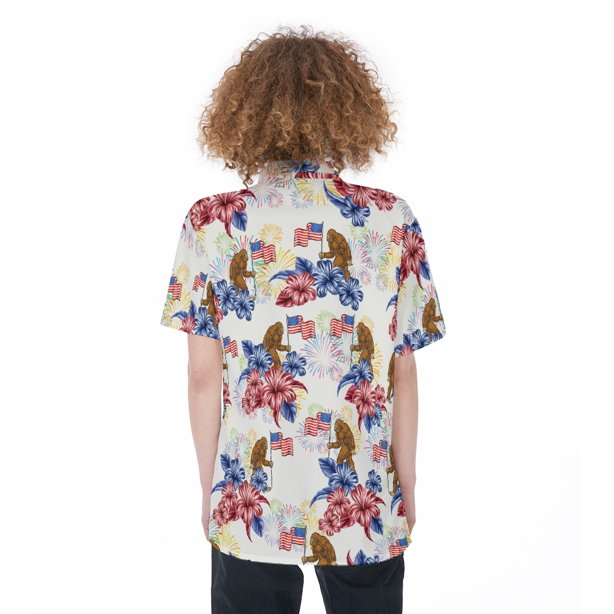 Bigfoot American Flag Hibiscus Tropical Hawaiian Shirt