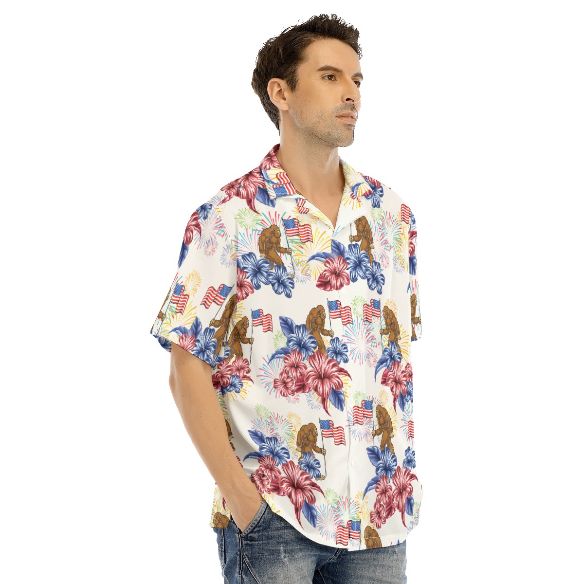 Bigfoot American Flag Hawaiian Shirt