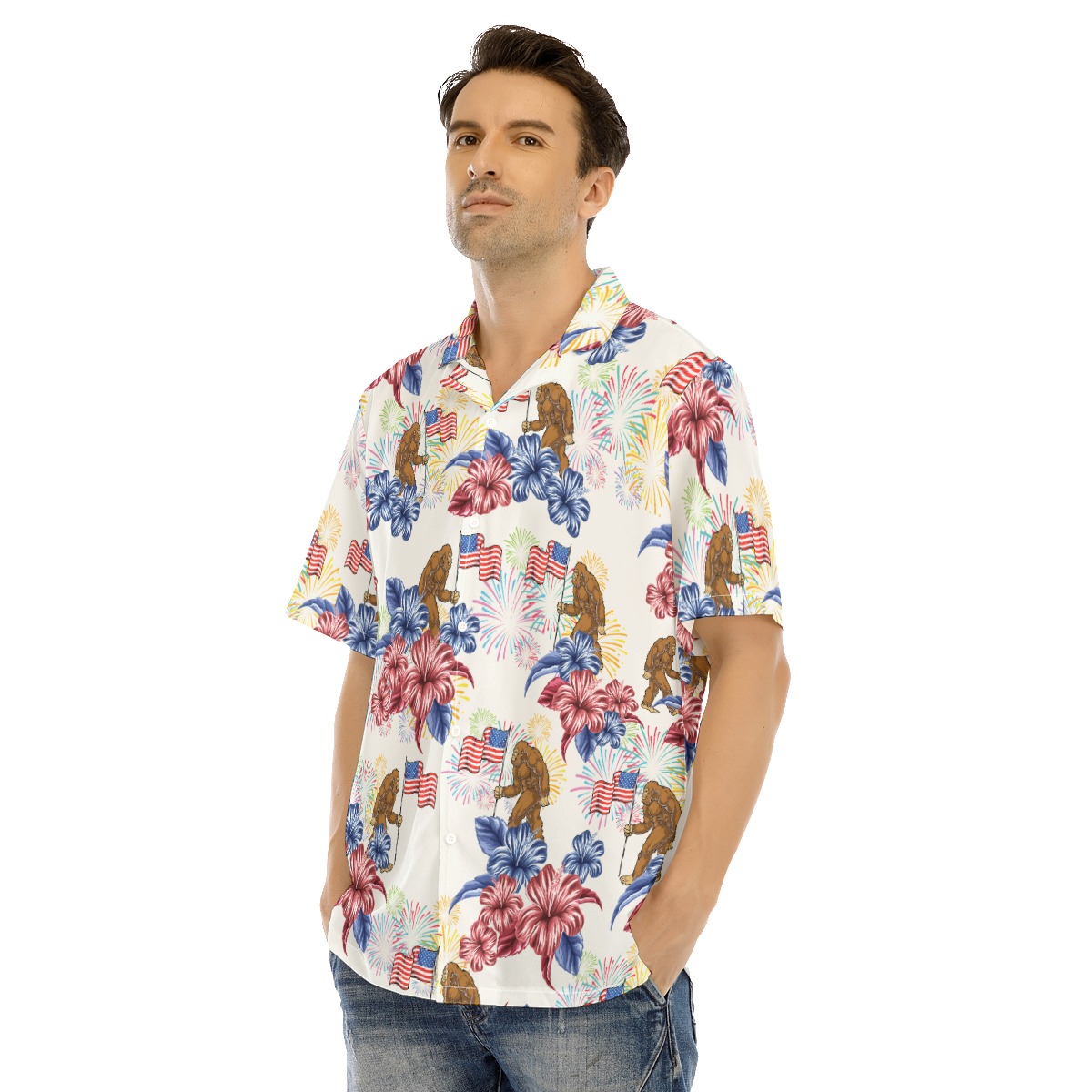 Bigfoot American Flag Hawaiian Shirt