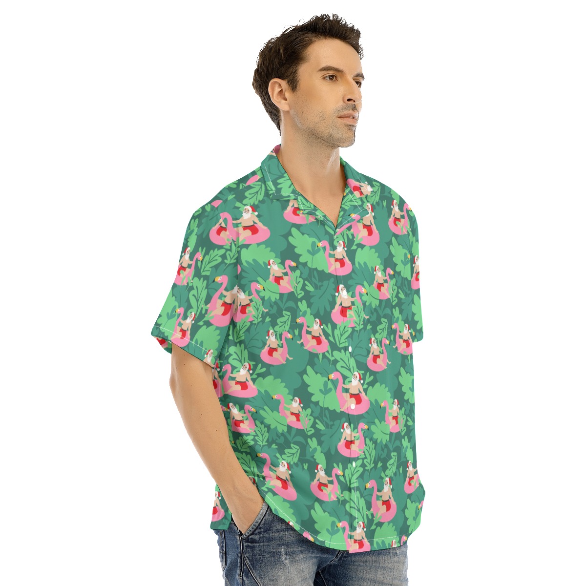 Santa Flamingo Hawaiian Christmas Shirt