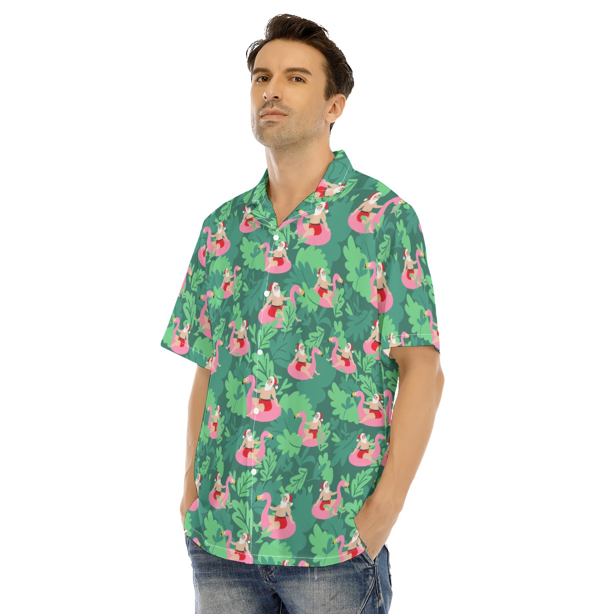 Santa Flamingo Hawaiian Christmas Shirt