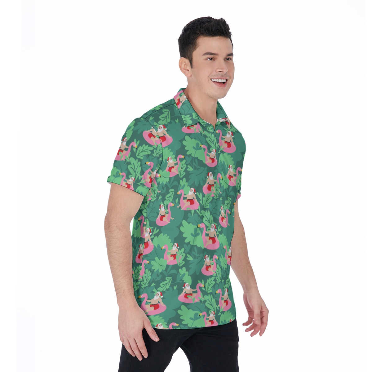 Funny Santa Flamingo Polo Hawaiian Shirt