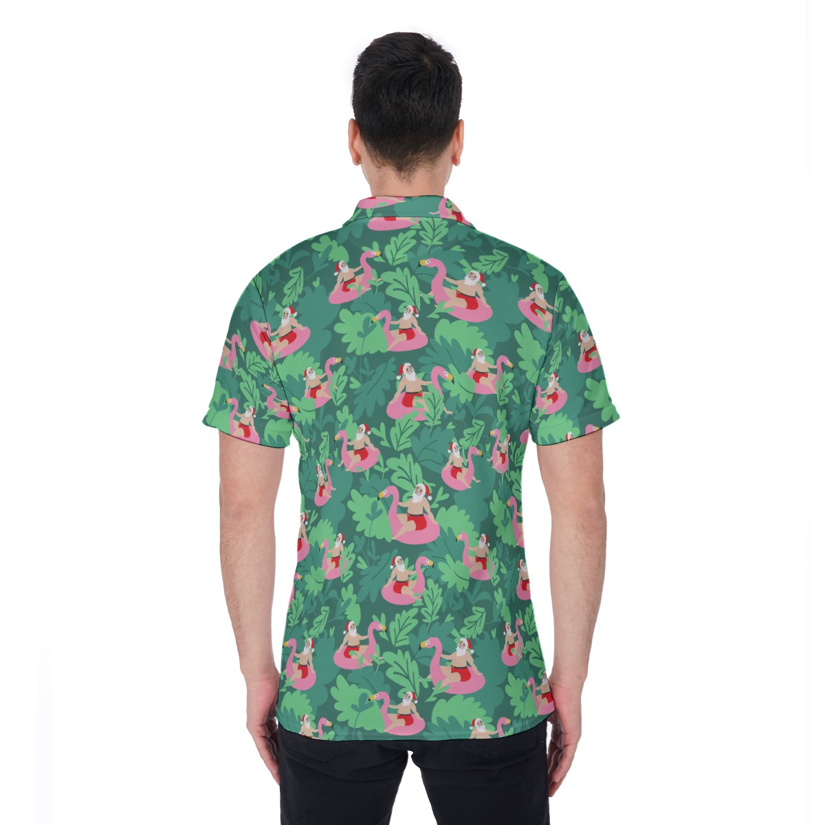 Funny Santa Flamingo Polo Hawaiian Shirt