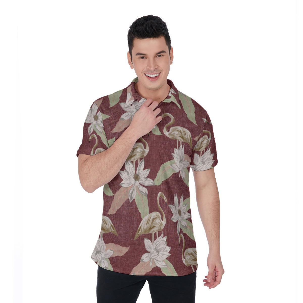 Vintage Flamingo Polo Hawaiian Shirt For Men - variant image 1