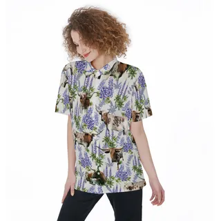Longhorn Bluebonnet Texas Short Sleeve Hawaiian Shirt