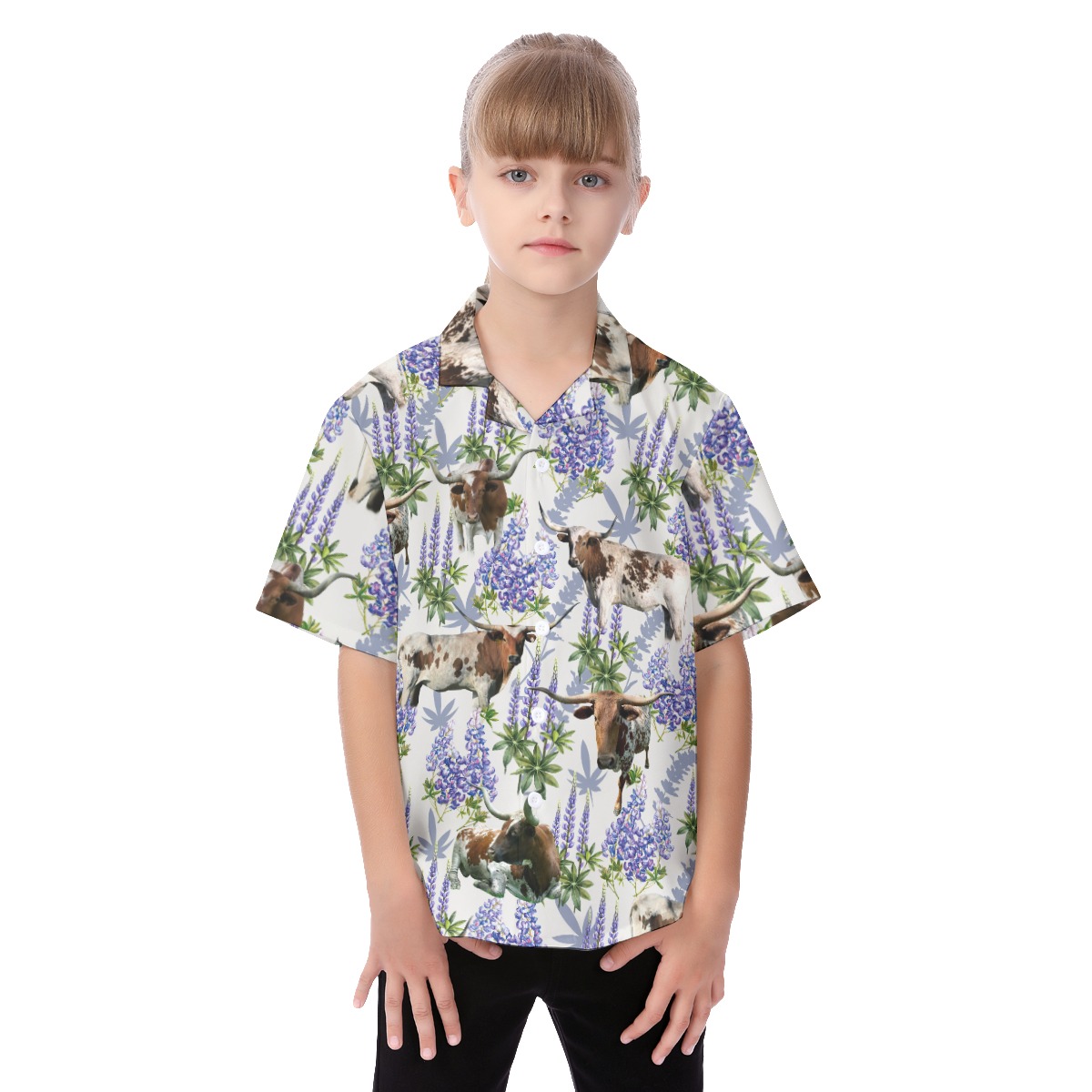 Longhorn Bluebonnet Texas Kid's Tropical Shirt - variant image 1