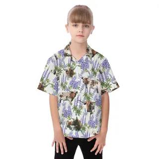 Longhorn Bluebonnet Texas Kid's Tropical Shirt