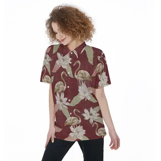 Vintage Flamingo Aloha Shirt For Women