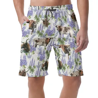 Longhorn Bluebonnet Texas White Mens Shorts