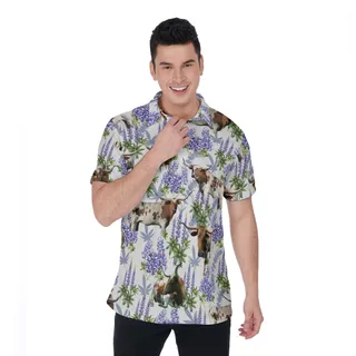 Texas Longhorn Bluebonnet Men's Polo Hawaiian Shirt