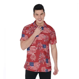 Patriotic Hawaiian Polo Shirt American Flag