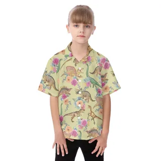 Floral Dinosaur Short Sleeve Hawaiian Shirt For Kids