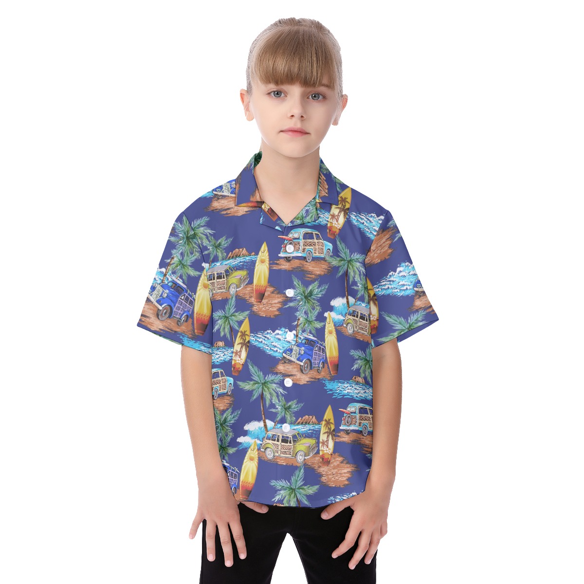 Kids' Blue Hawaiian Shirt Woody Cars Surfboards Palm Trees - variant image 1